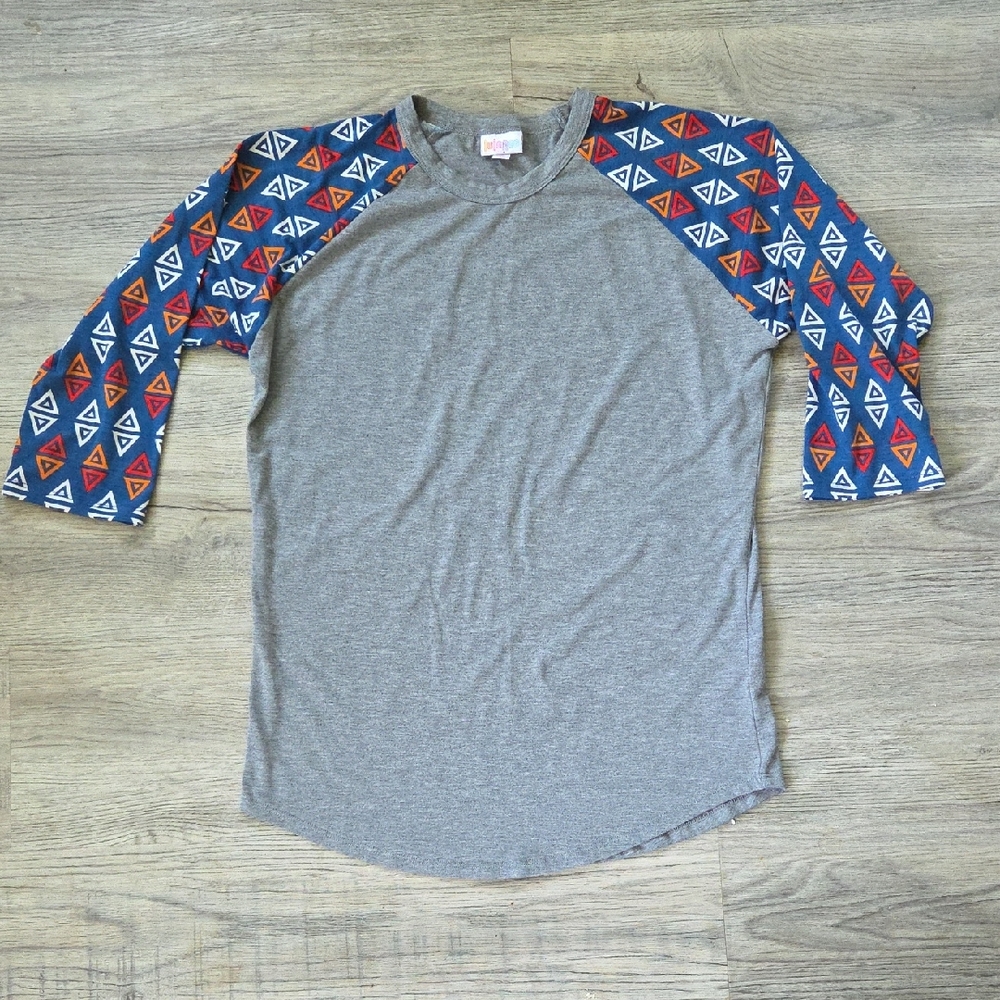 LuLaRoe Gray and Blue Long Sleeve Tee